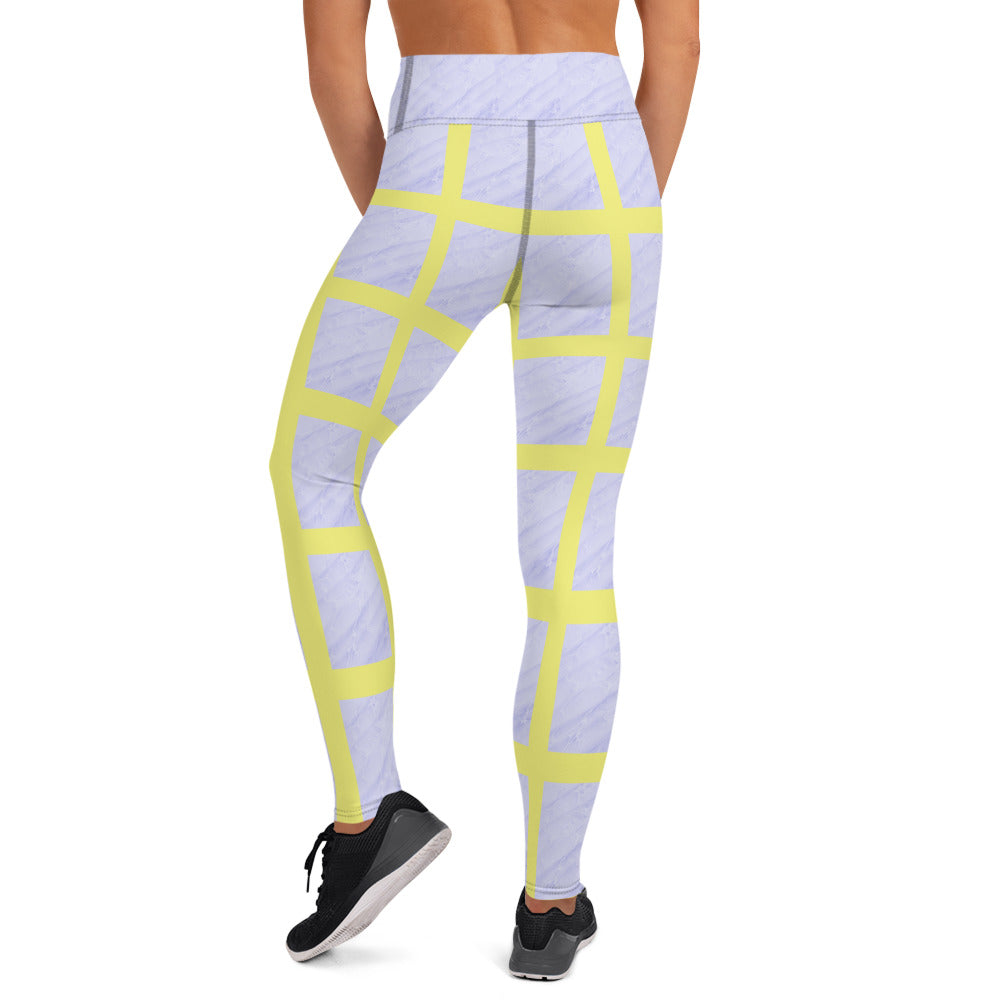 Lavender/Yellow Grid Yoga Leggings