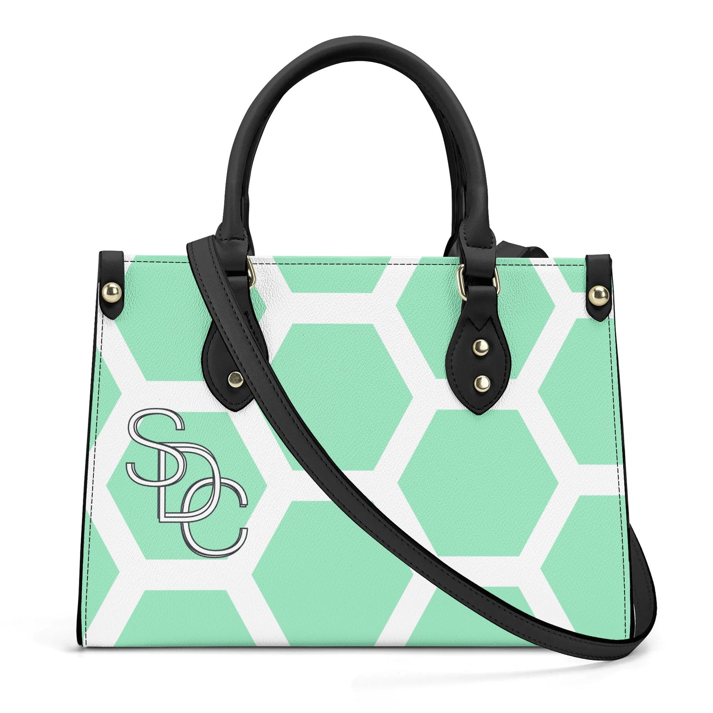 Honeycomb Womens PU Handbag - Seafoam Green/Coral