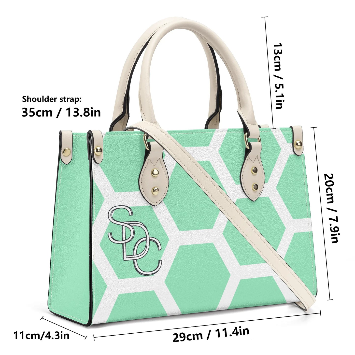 Honeycomb Womens PU Handbag - Seafoam Green/Coral