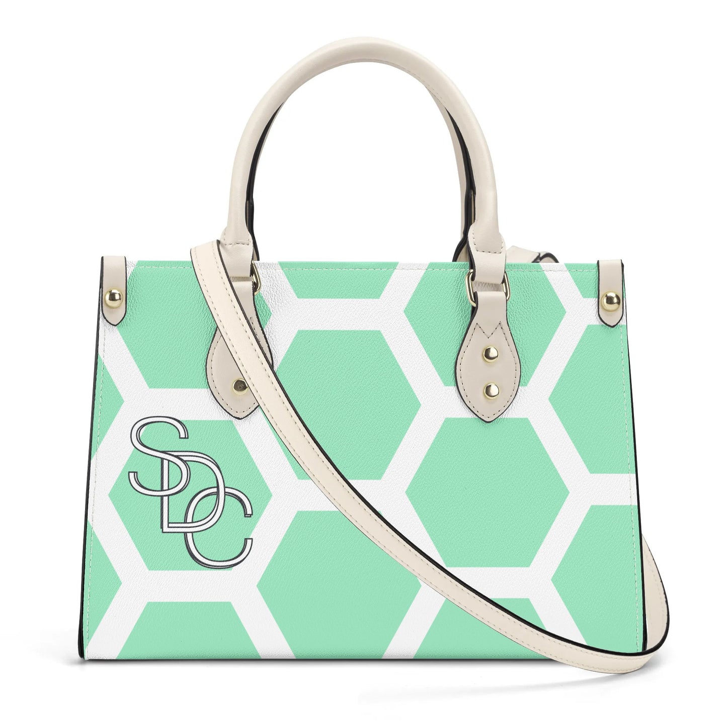 Honeycomb Womens PU Handbag - Seafoam Green/Coral