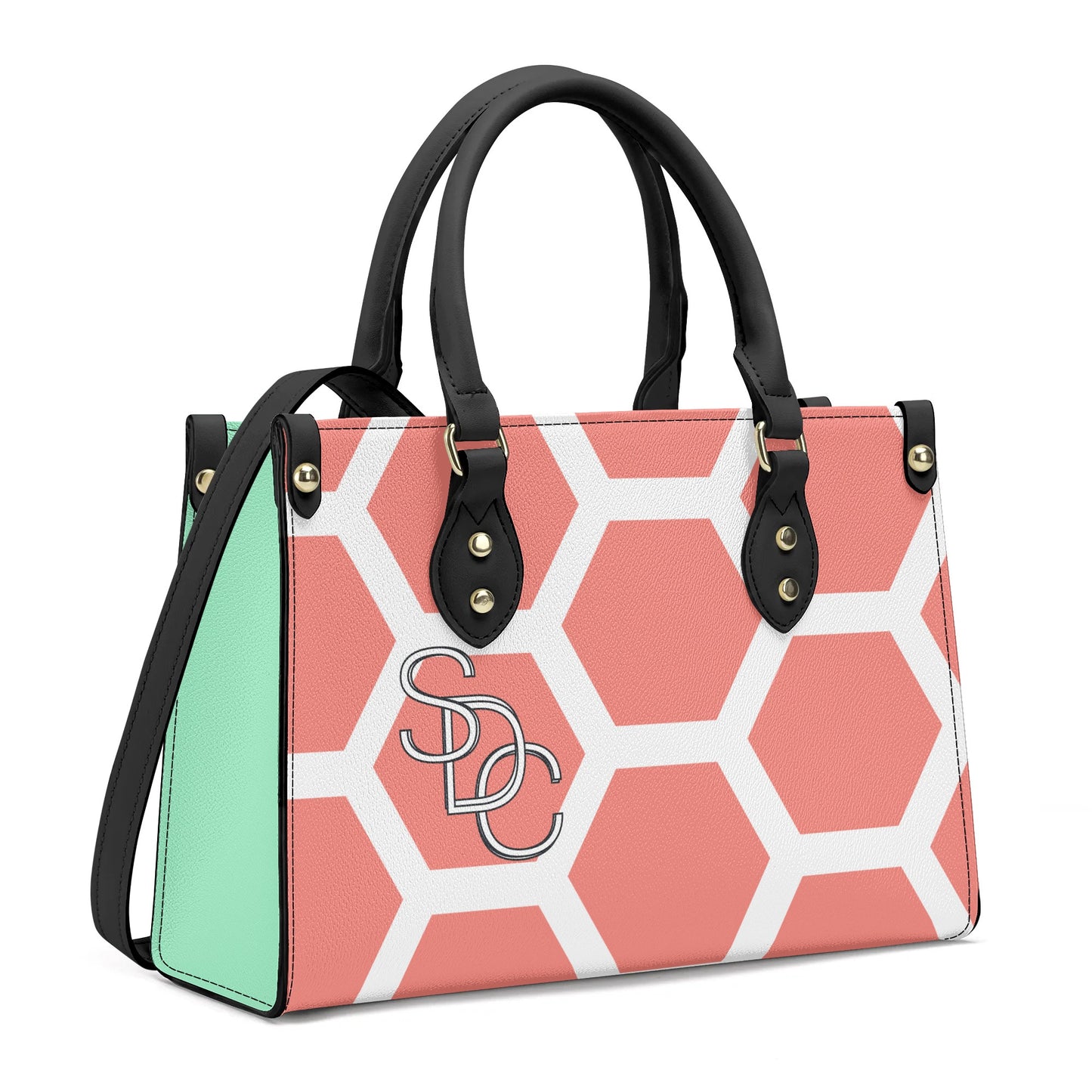 Honeycomb Womens PU Handbag - Seafoam Green/Coral