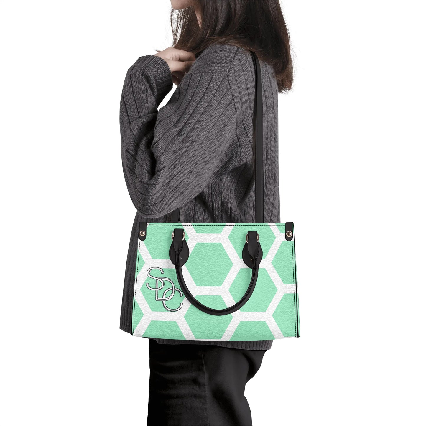 Honeycomb Womens PU Handbag - Seafoam Green/Coral