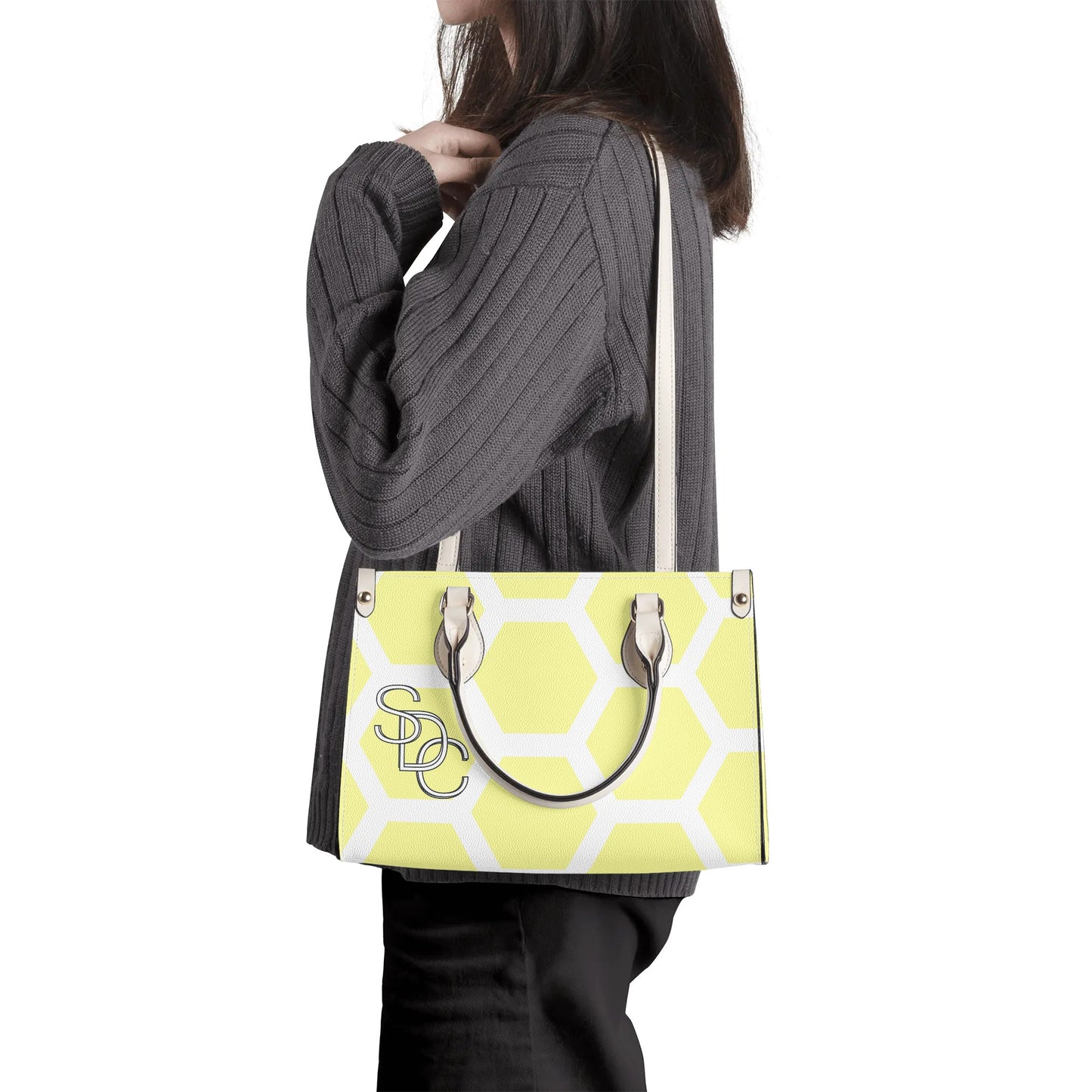 Honeycomb Women PU Handbag - Yellow/Lavender