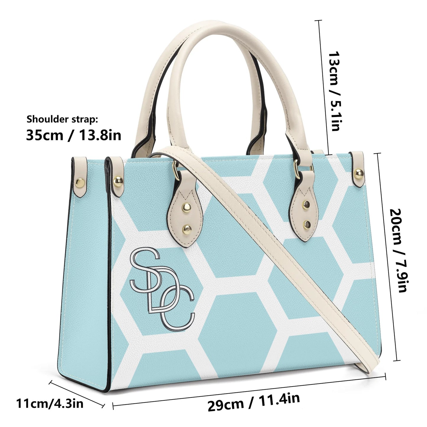 Honeycomb Women PU Handbag - Powder Blue/Mauve