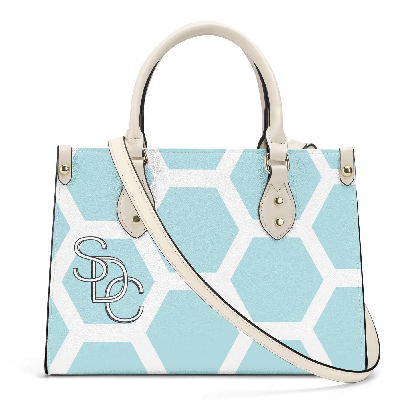 Honeycomb Women PU Handbag - Powder Blue/Mauve