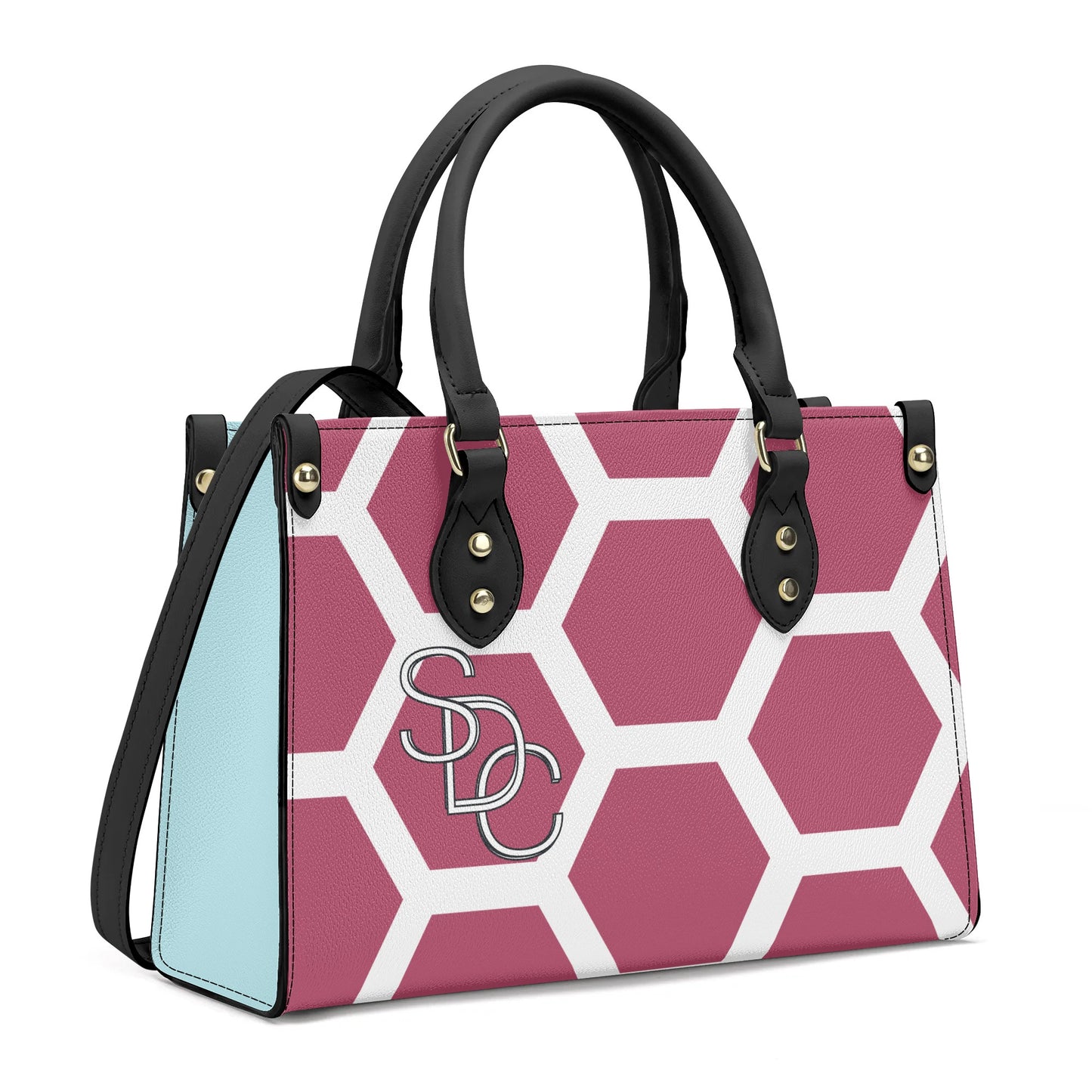 Honeycomb Women PU Handbag - Powder Blue/Mauve