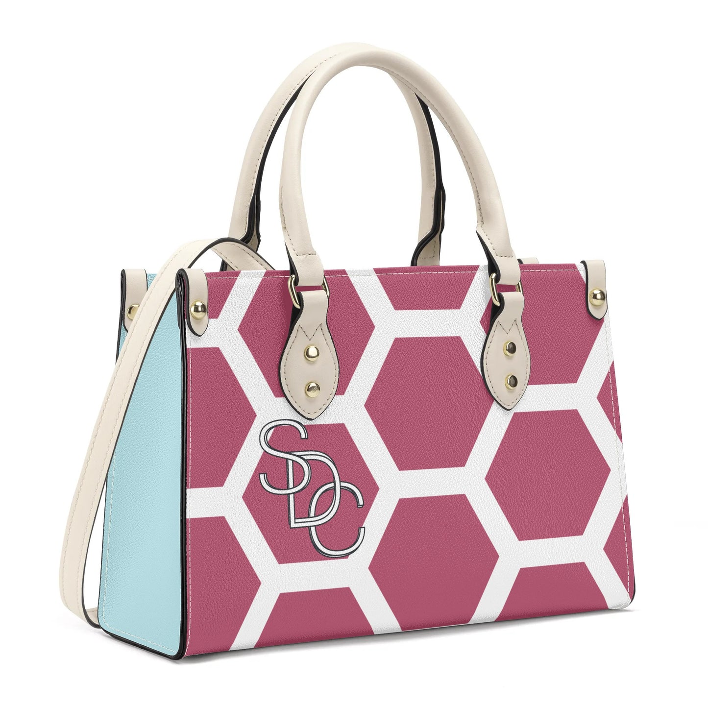 Honeycomb Women PU Handbag - Powder Blue/Mauve