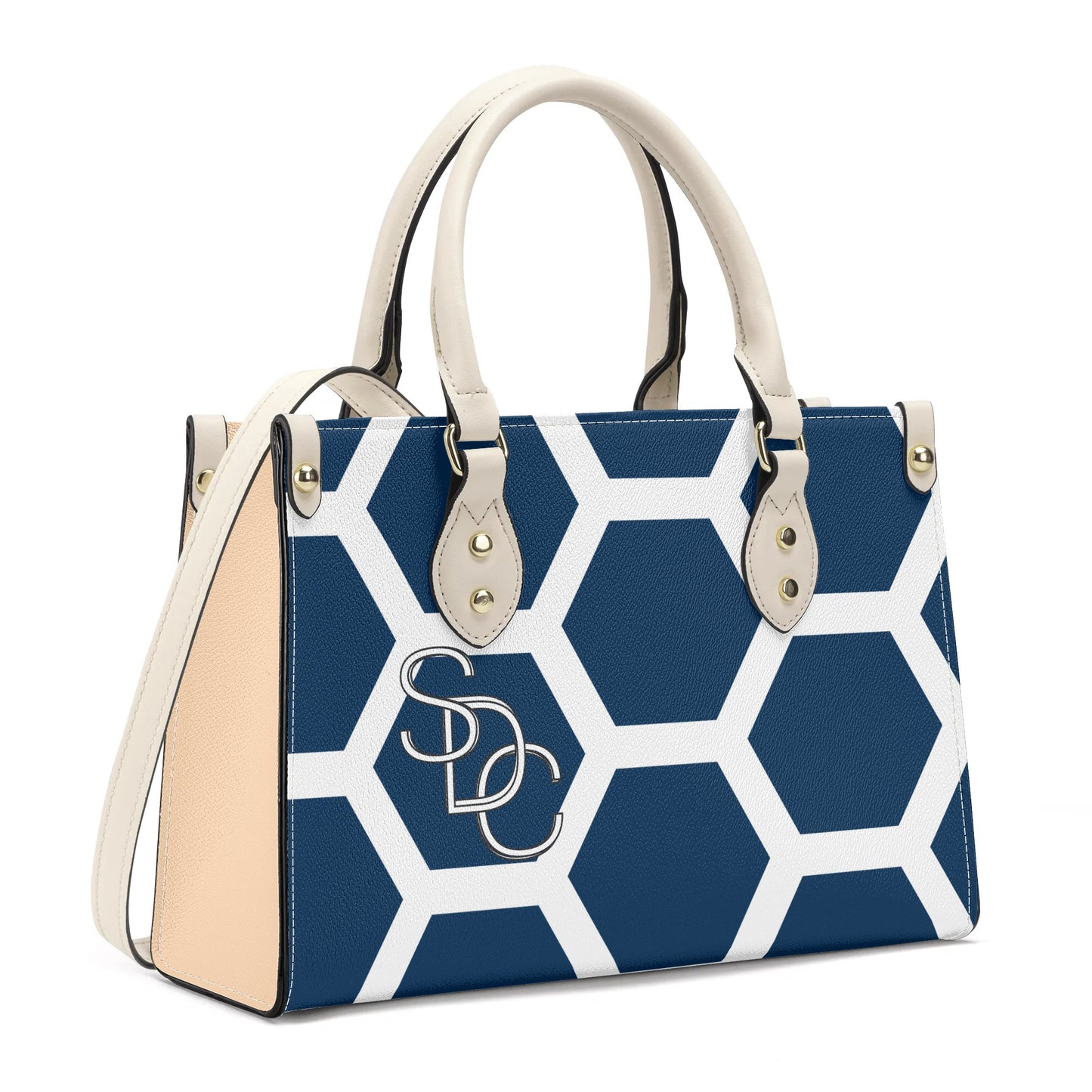 Honeycomb Women PU Handbag - Antique White/Deep Blue