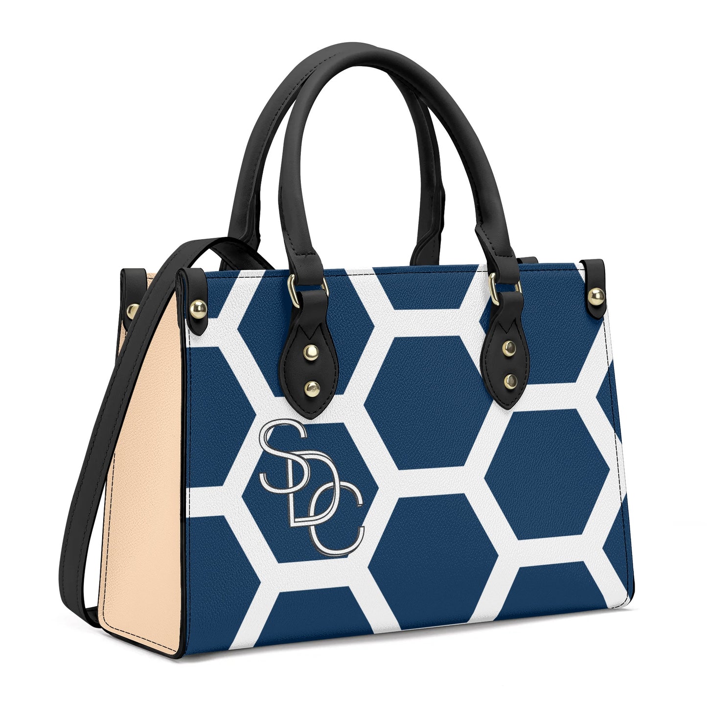 Honeycomb Women PU Handbag - Antique White/Deep Blue