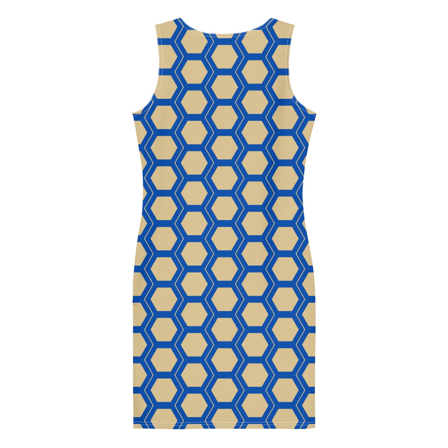 Honeycomb Bodycon Dress - Tan/Cobalt Blue