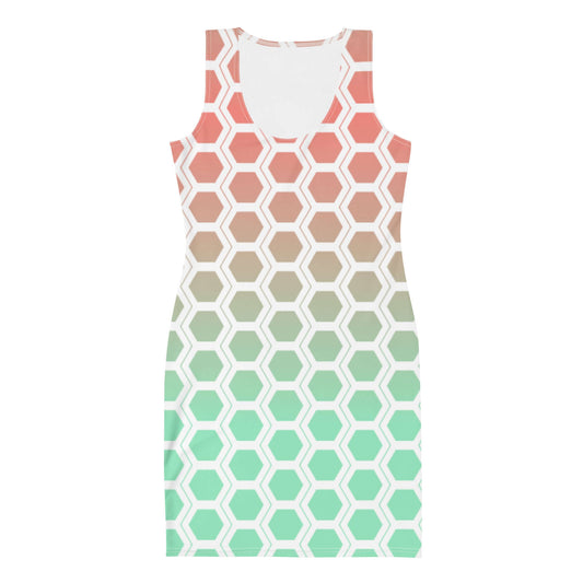 Gradient Honeycomb Bodycon dress - Coral/Seafoam Green