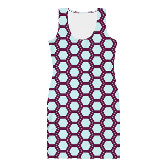 Honeycomb Bodycon Dress - Light Blue/Berry