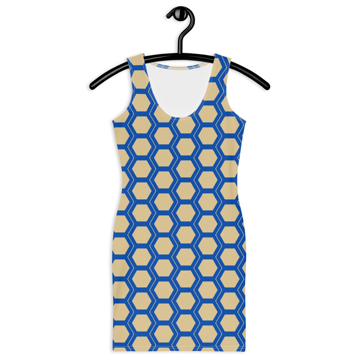 Honeycomb Bodycon Dress - Tan/Cobalt Blue