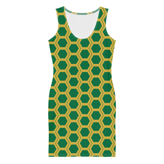 Honeycomb Bodycon Dress - Forest Green/Soft Gold