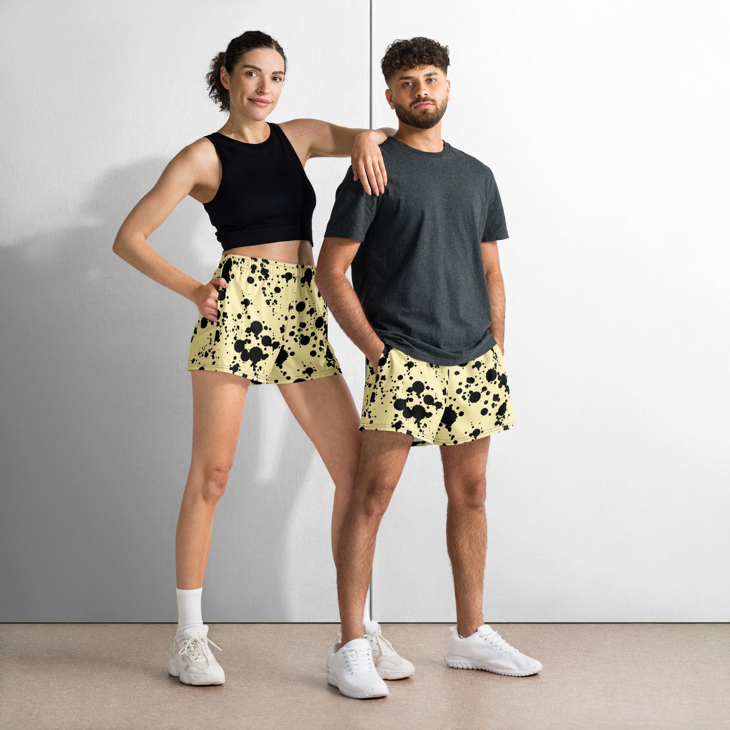 Yellow/Black-ink Patterned Unisex Athletic Shorts