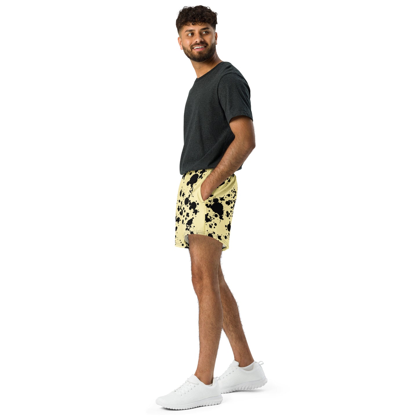 Yellow/Black-ink Patterned Unisex Athletic Shorts