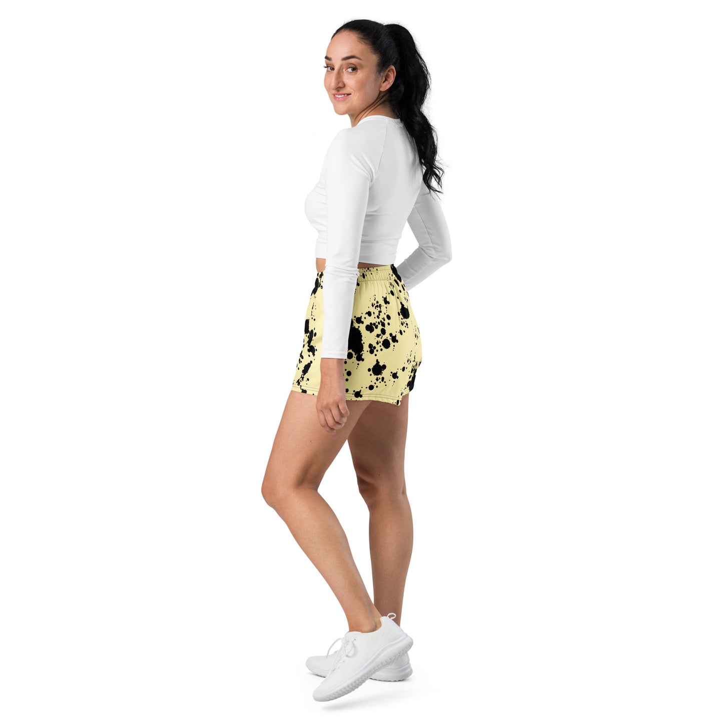 Yellow/Black-ink Patterned Unisex Athletic Shorts