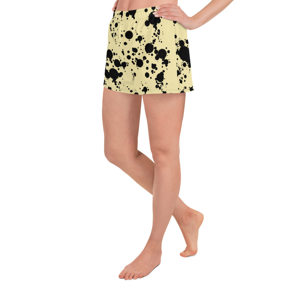 Yellow/Black-ink Patterned Unisex Athletic Shorts