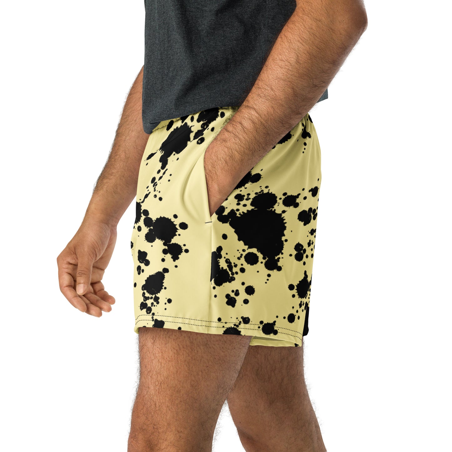 Yellow/Black-ink Patterned Unisex Athletic Shorts