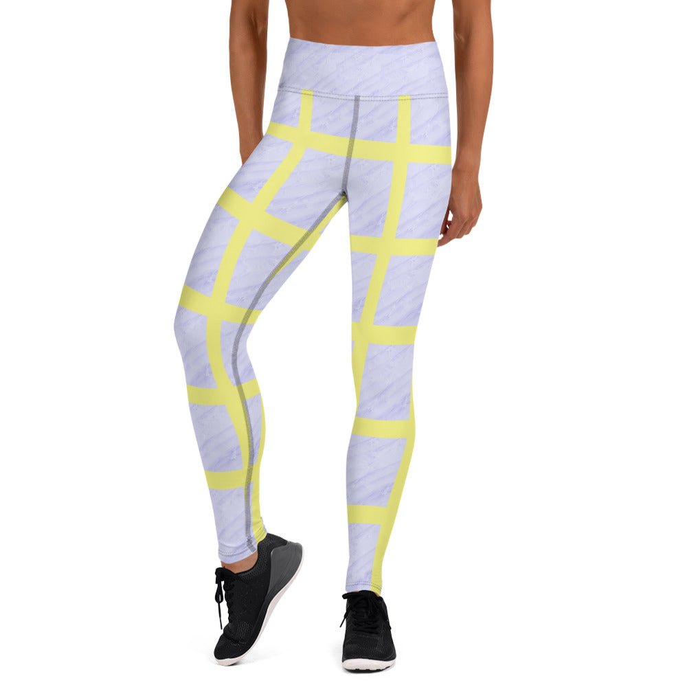 Lavender/Yellow Grid Yoga Leggings