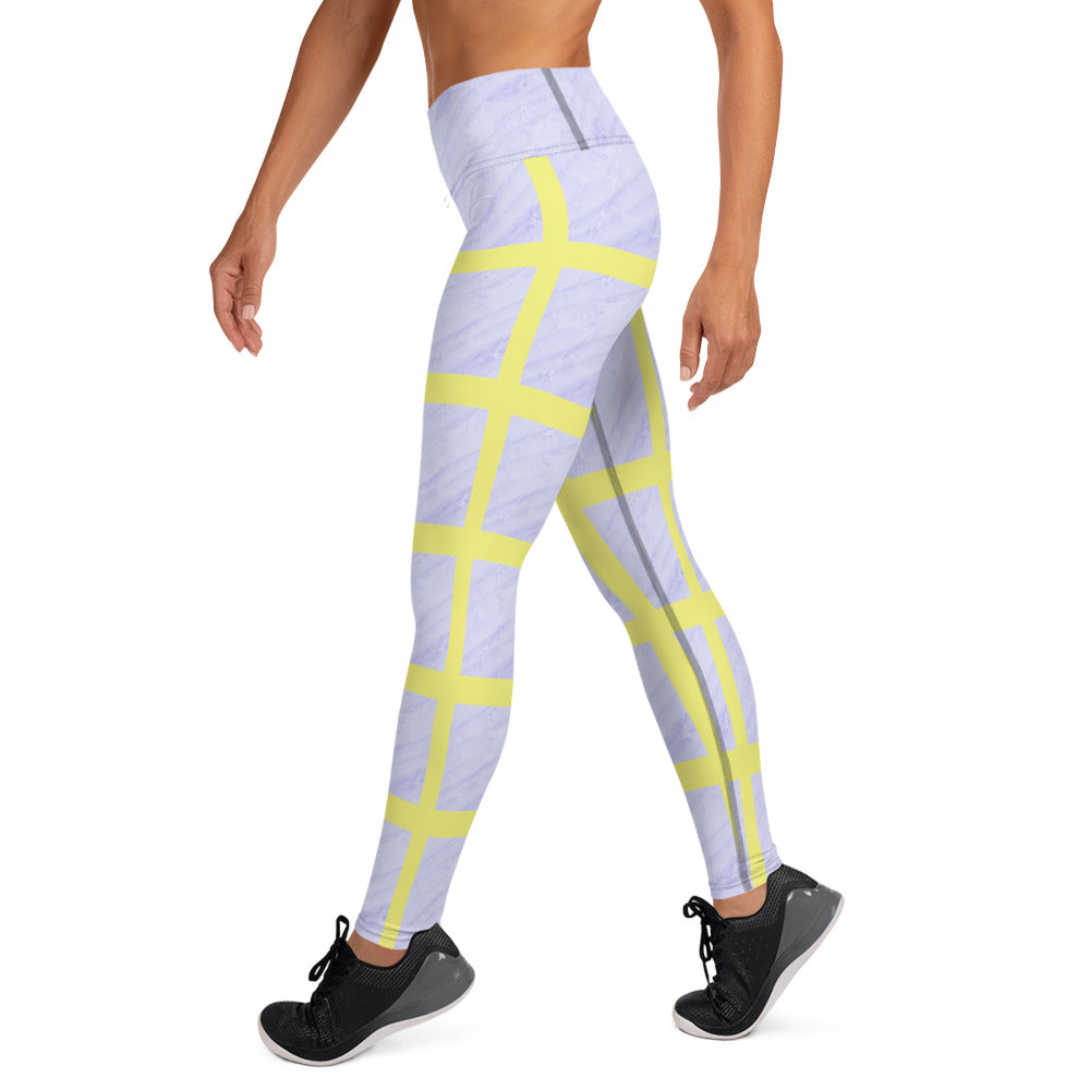 Lavender/Yellow Grid Yoga Leggings